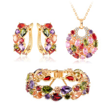 18k Gold Multicolor Zircon Women Bridal Jewelry Set (CST0029-C)